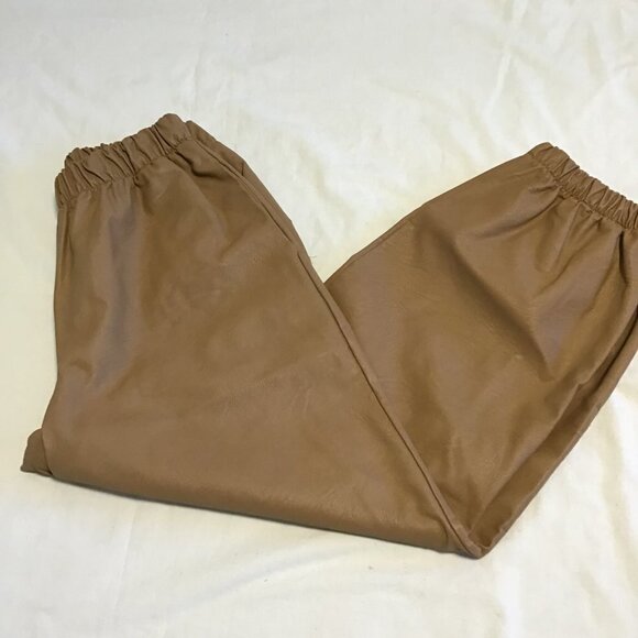 Luna Allegra Tan Italian Faux Leather Joggers With Pockets Size M - Picture 1 of 9